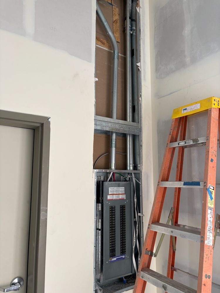 Panel and conduit runs in a new commercial building